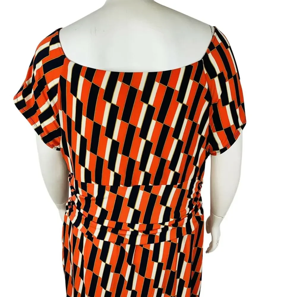Bisou Bisou Womans Sz 24 Plus Dress Michele Bohbot Ruched Short Sleeve Geometric